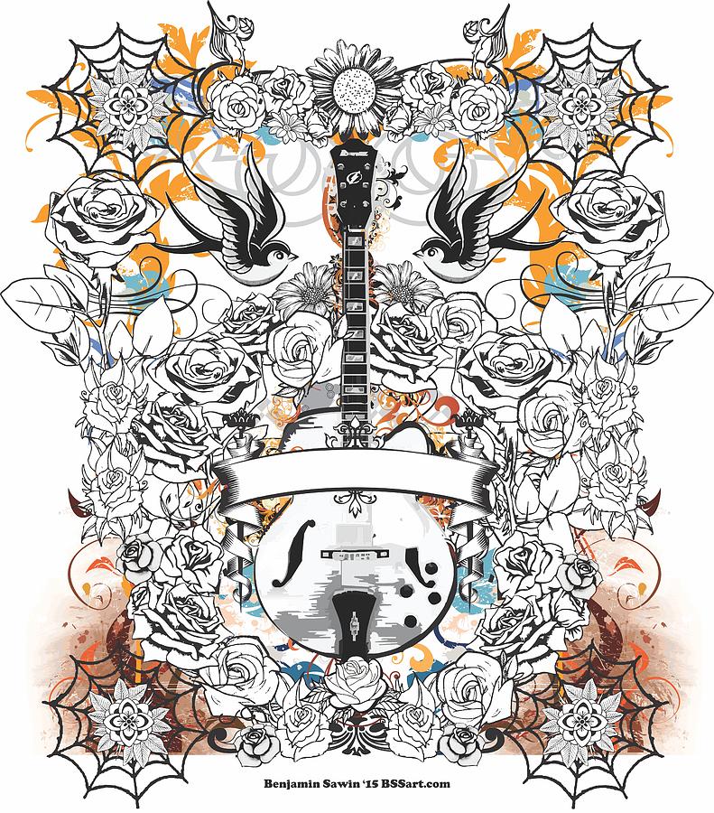 791x900 Rockabilly Guitar 2015 Series Drawing By Ben Sawin