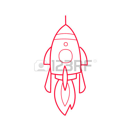 450x450 Rocket Ship Simple Contour Drawing. Linear Bright Color Childish