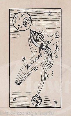 244x400 Space Rocket Ship Meteor Original Artist Signed Newspaper Cartoon