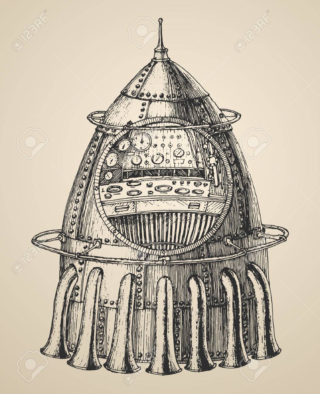 1056x1300 Spaceship Illustration Of A Steam Punk Rocket Ship In A Vintage