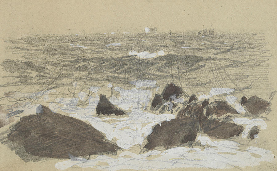 900x558 Waves Breaking On Rocks Drawing By John Singer Sargent