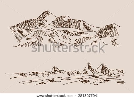 450x334 Rocky Mountain Scenery, With Rocks, In Engraving Etching Hand