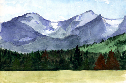 500x329 Watercolor Rocky Mountains Kerry O'Neill Glacier Basin