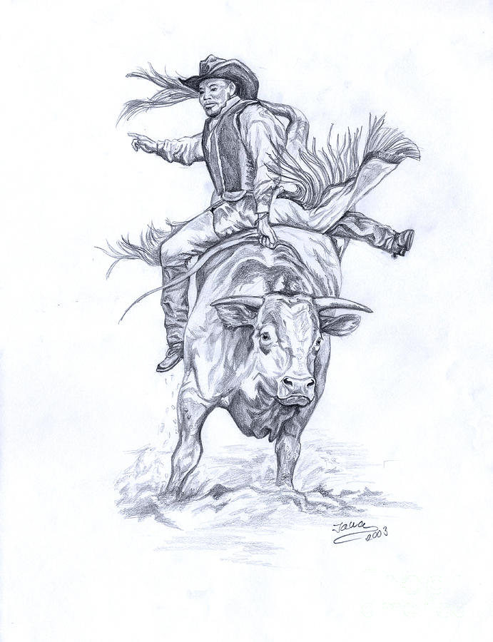 691x900 Bullrider Drawing By Jana Goode