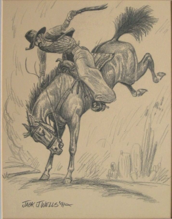 714x911 Signed Original Jack J. Wells Graphite Drawing Western Rodeo Ebay