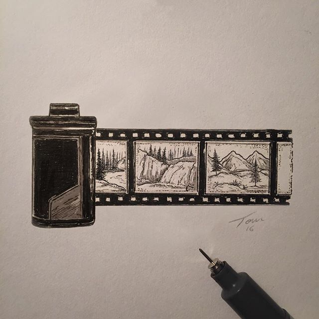 640x640 Film Roll Illustration, With Some Tiny Landscapes. Drawing