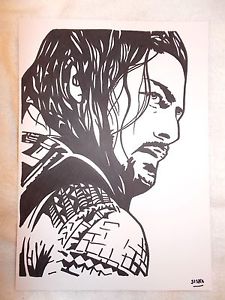 225x300 A4 Black Ink Marker Pen Sketch Drawing Wrestler Roman Reigns Ebay