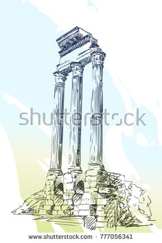 236x354 Sketch Of Remains Of Pillars Of Temple Of Castor And Pollux