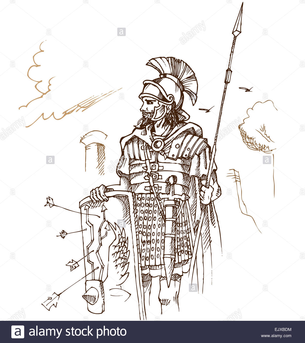1235x1390 Roman Warrior Hand Draw On Background Stock Photo, Royalty Free