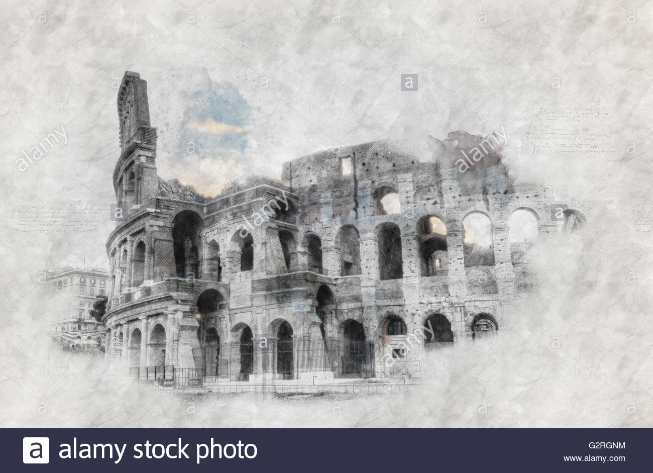 1300x941 Hand Drawing Or Sketch Of The Colosseum In Rome Stock Photo