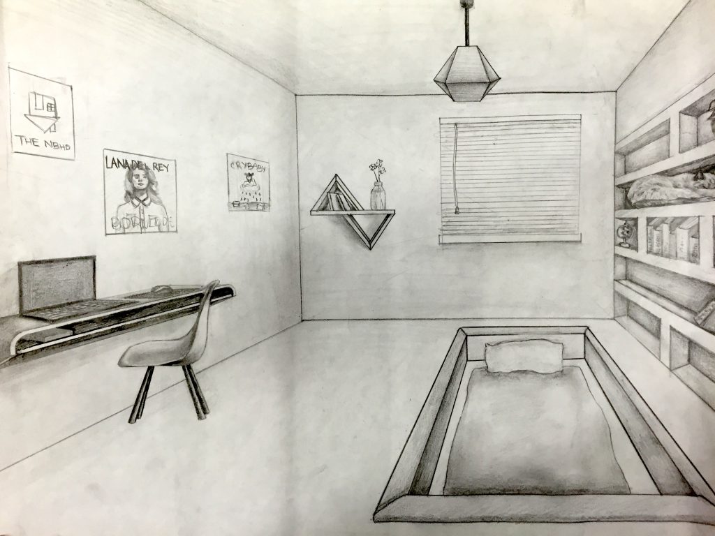 1024x768 One Point Perspective Room Drawing Jennifer Chen