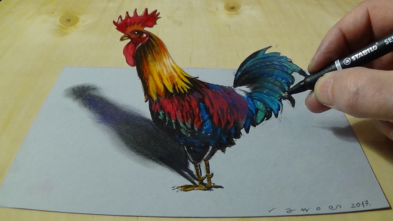 1280x720 Drawing Anamorphic Rooster For Kids Amp Adults