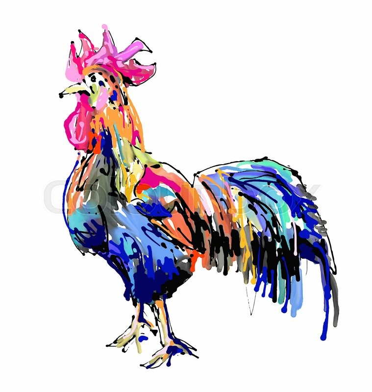 759x800 Original Retro Chickendigital Painting Drawing, Symbol Of 2017 New