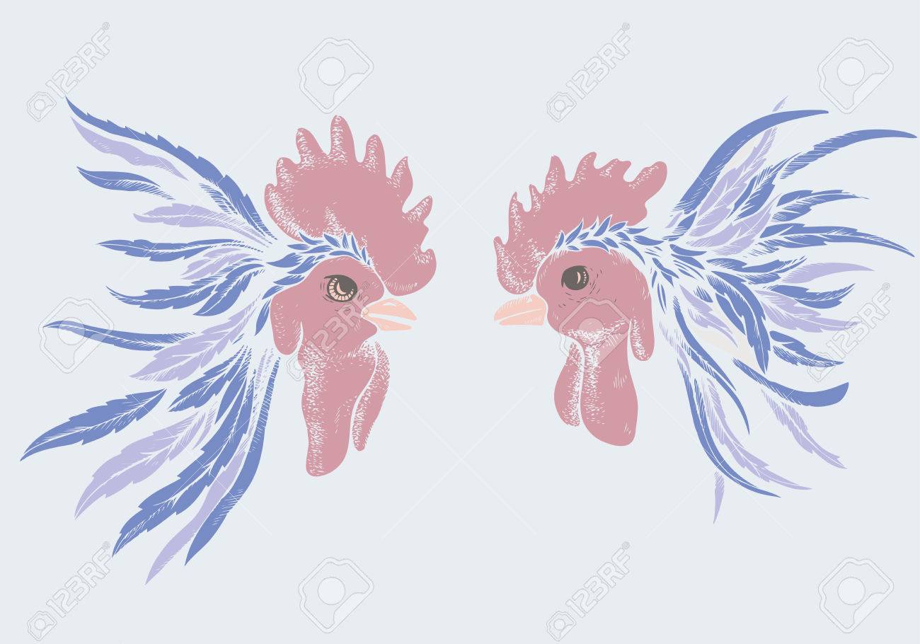 1300x910 Hand Drawing Rooster Fight. Drawn With Ink And Pen For Your Design