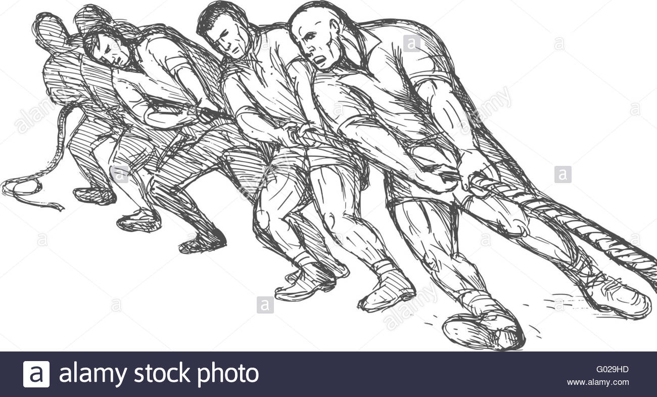 1300x785 Team Or Group Of Men Pulling Rope Tug Of War Stock Photo