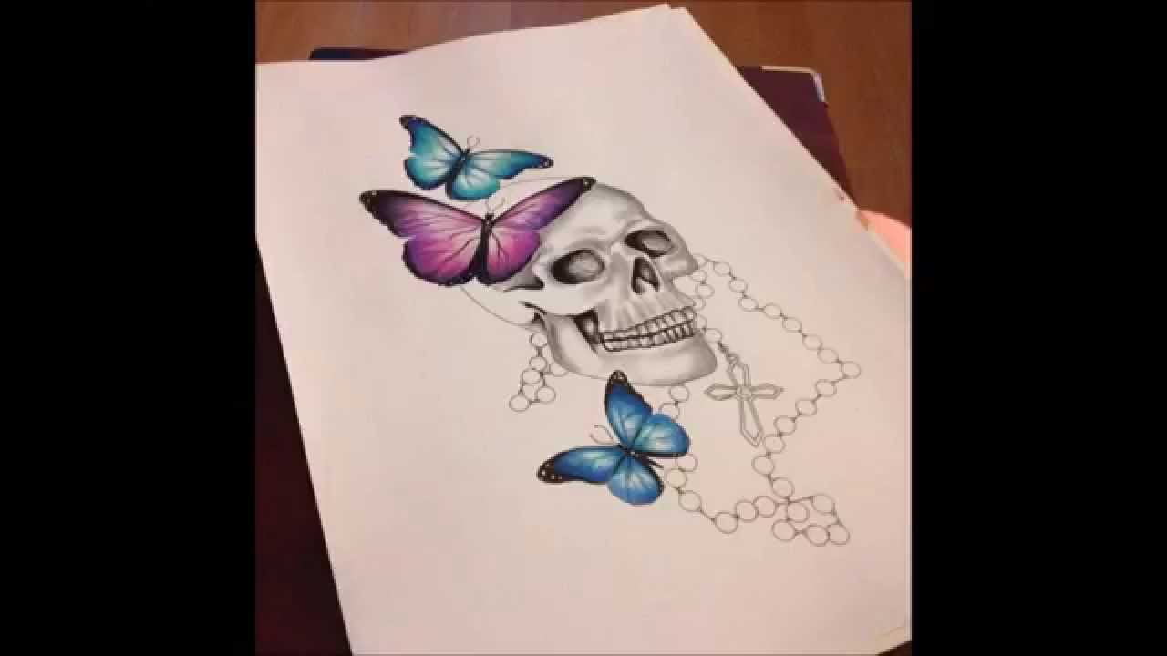 1280x720 Skull Rosary Butterlys 2015 Drawing
