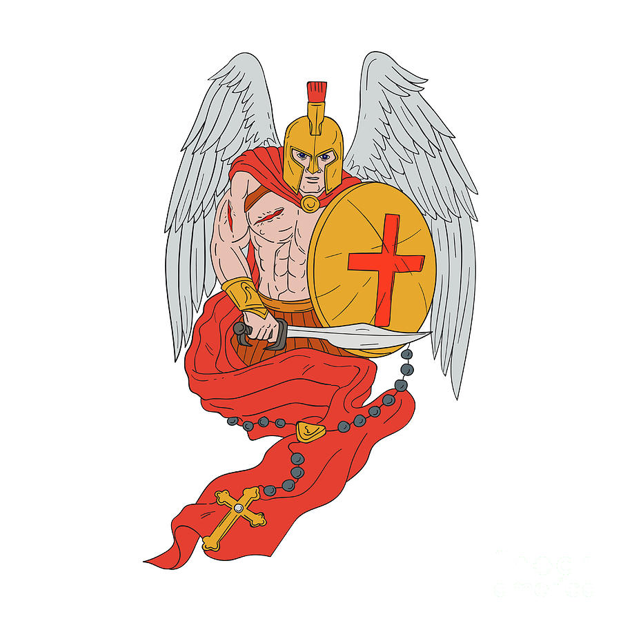 900x900 Spartan Warrior Angel Sword Rosary Drawing Digital Art By Aloysius