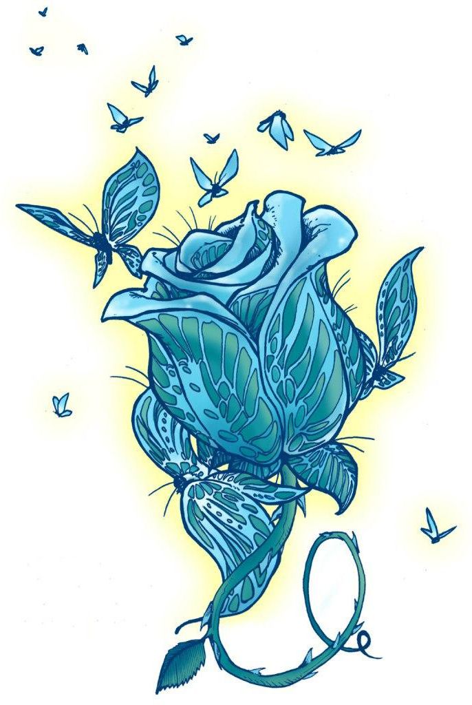 686x1024 Blue Butterflies Rose Drawing Tattoo Tattoo Ideas