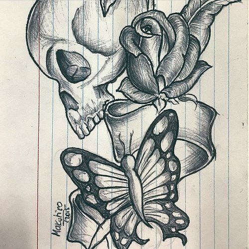 500x500 Skull Rose Butterfly Tat