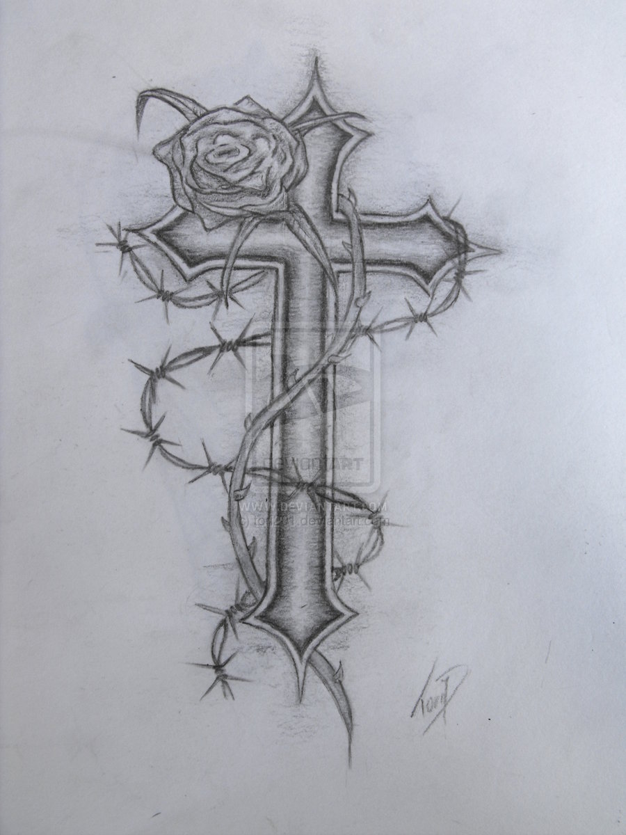 900x1200 Cross And Red Rose Tattoo On Back