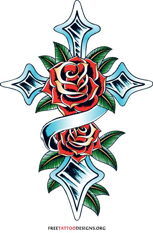 494x751 Cross Tattoo With Roses Tattoos Tattoo, Rose