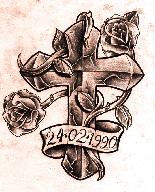 538x665 Example Image For Cross And Roses Tattoo