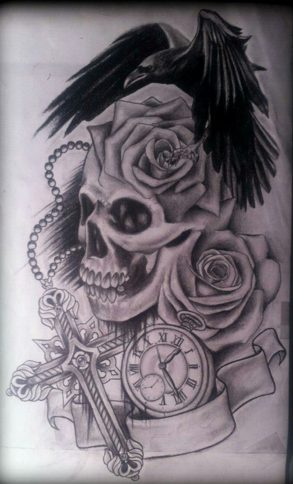 989x1636 Raven N Skull Skulls Ravens, Tattoo And Tatting