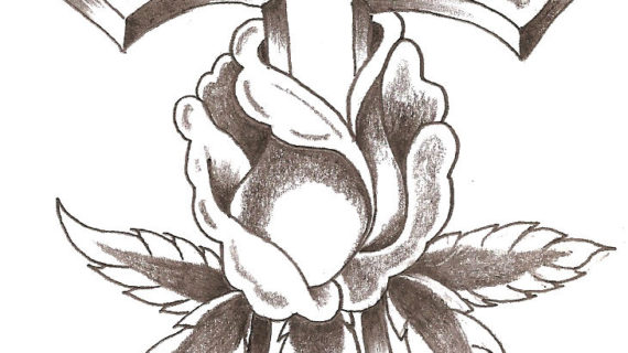 570x320 Rose And Cross Drawing Line Design Art Crosses Cross Rose By