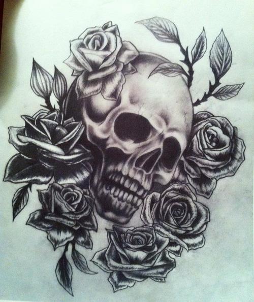 500x595 Skull And Rose Drawing. Shared By On We Heart It
