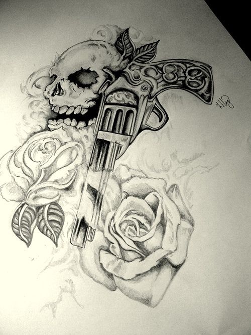 500x667 Draw Pistol Roses Skull Tatoo Guns N' Roses Artists