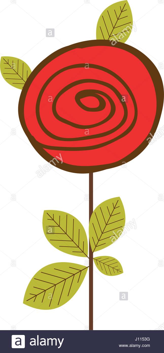 647x1390 Colorful Drawing Red Rose With Leaves And Stem Stock Vector Art