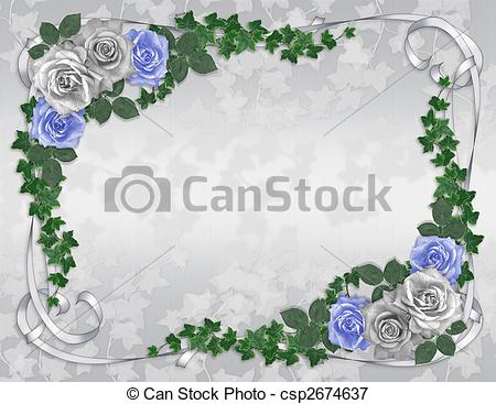 450x367 Wedding Invitation Border Blue Rose. 3d Illustrated Blue