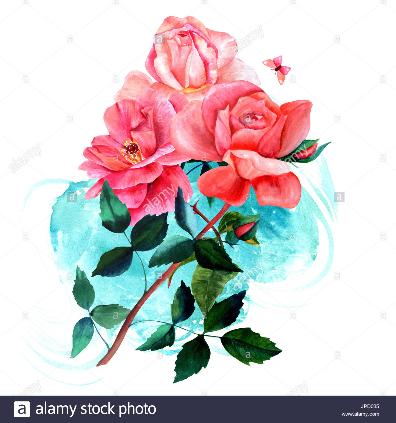 1300x1390 Watercolor Drawing Of Bouquet Of Red And Pink Rose Flowers, Hand