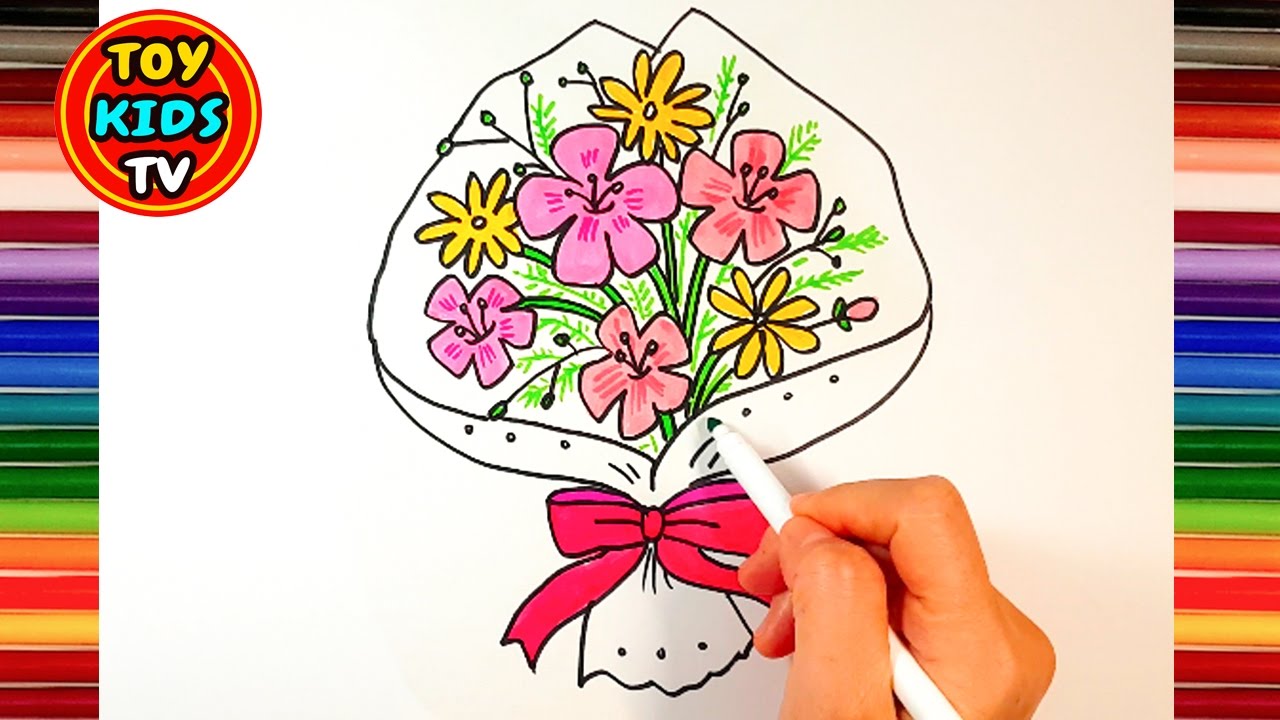 1280x720 How To Draw Flower Bouquet Learn Color Painting For Kids