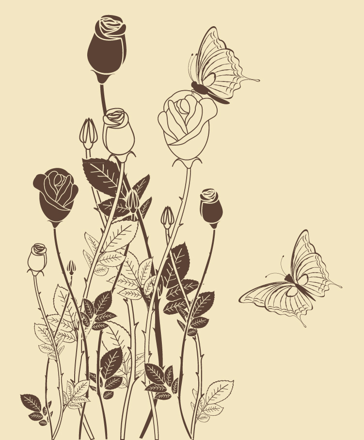 751x907 Line Drawing Rose Pattern Free Vector Graphic Download