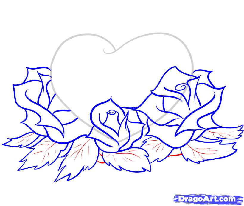 819x690 How To Draw Hearts And Roses Step 7 Drawings Tutorials