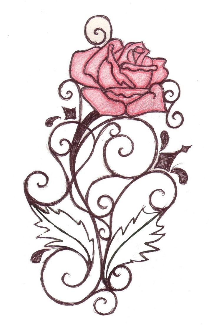 710x1124 Rose Vine Drawing Designs Heart Tattoos Rose Swirl Tattoo Design