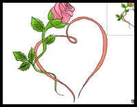 200x156 How To Draw Hearts With Roses Amp Vines With Easy Step By Step