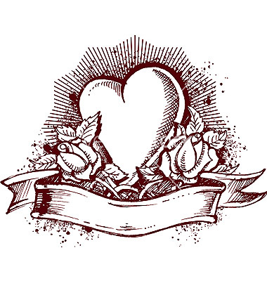 380x400 Heart And Roses Emblem Vector