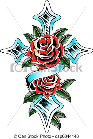 313x470 Cross With Rose Ribbon Stock Illustration