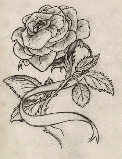 400x519 Rose With Ribbon Tattoo By