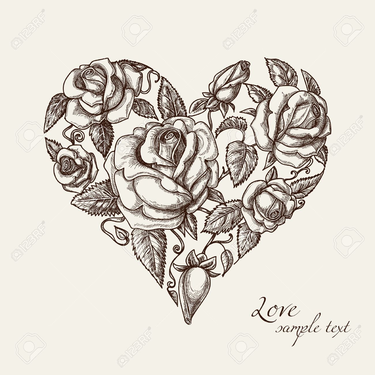 1300x1300 Vintage Heart Of Roses Royalty Free Cliparts, Vectors, And Stock