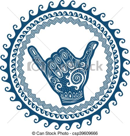 450x470 Shaka Hand Sign In Round Wave Ornament Clip Art Vector