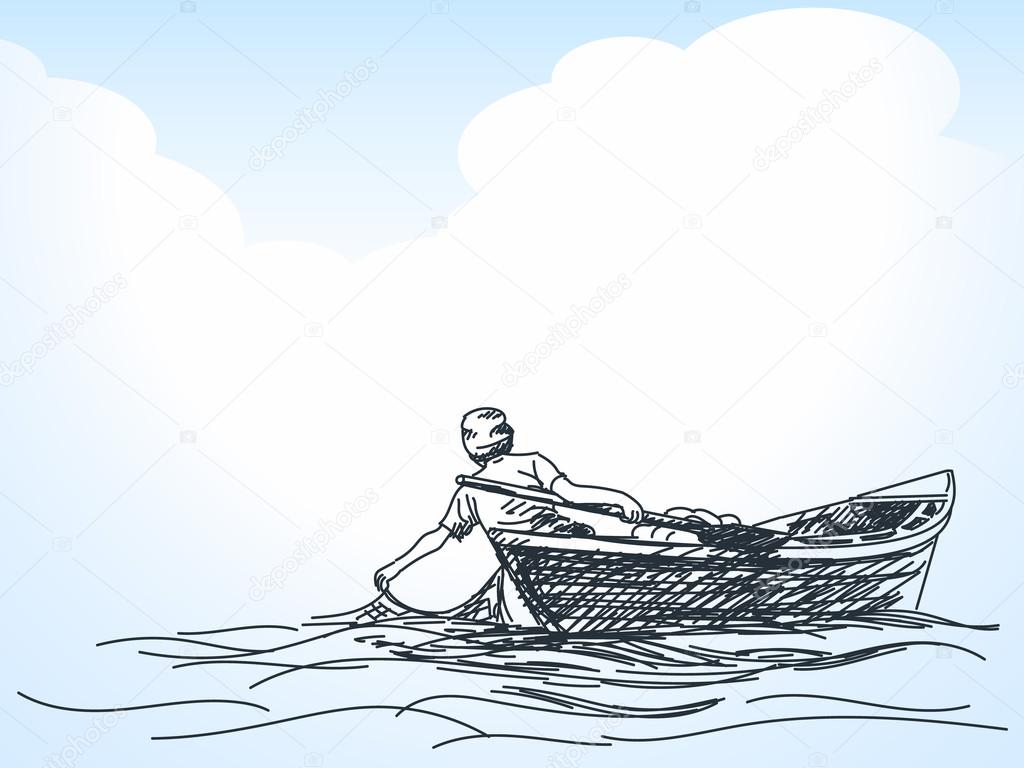 1024x768 Sketch Of Man On Rowing Boat Stock Vector Olgatropinina