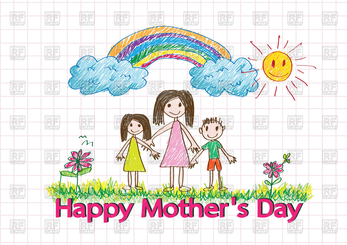 1200x848 Happy Mothers Day Card With Kids Drawing Family Royalty Free