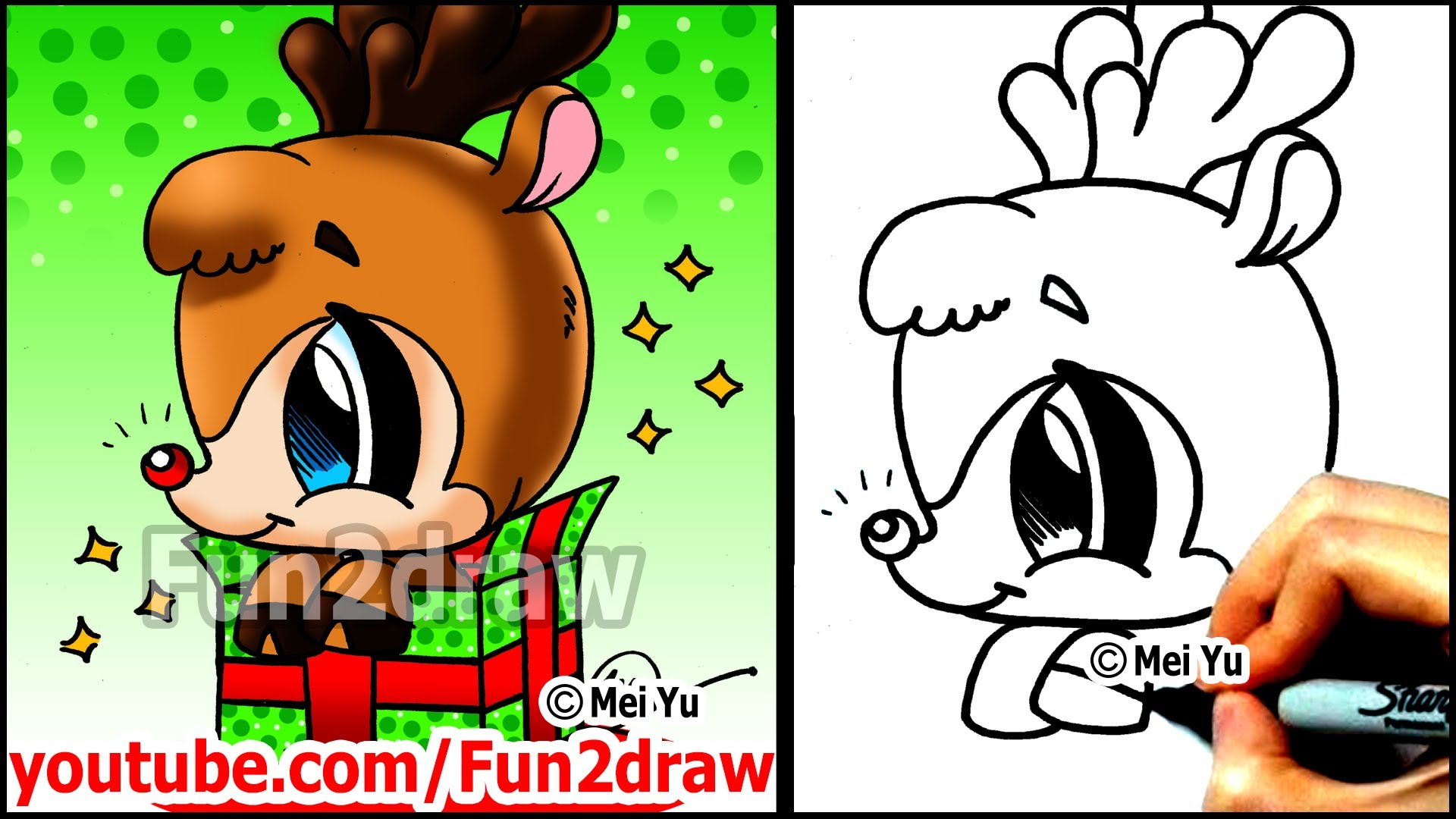 1920x1080 How To Draw Rudolph The Red Nosed Reindeer In A Christmas Gift