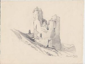 300x227 1862 Victorian Pencil Drawing Of Some Castle Ruins Ebay
