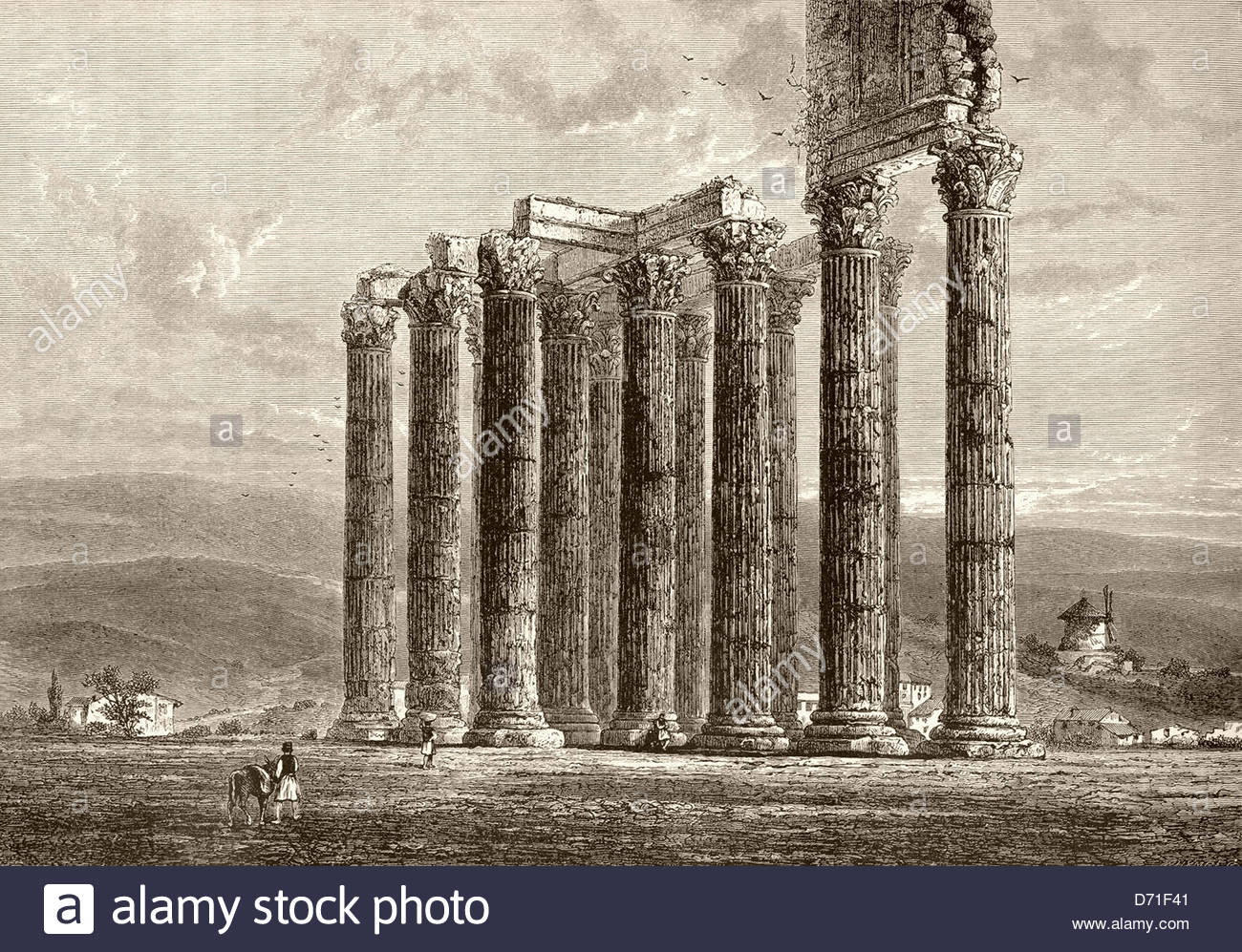 1300x997 Historic Drawing, Ruins Of The Temple Of Zeus
