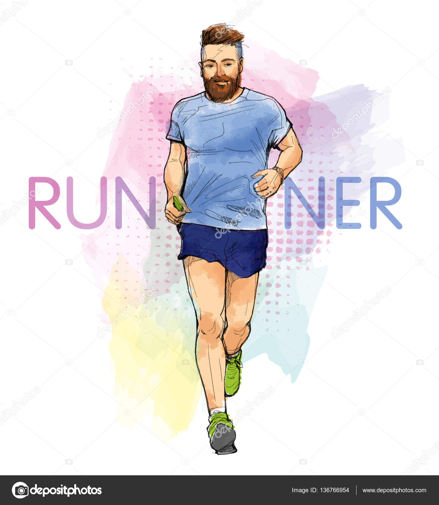 1477x1700 Runner Watercolor Pencil Drawing Stock Photo Artpaseka.yahoo
