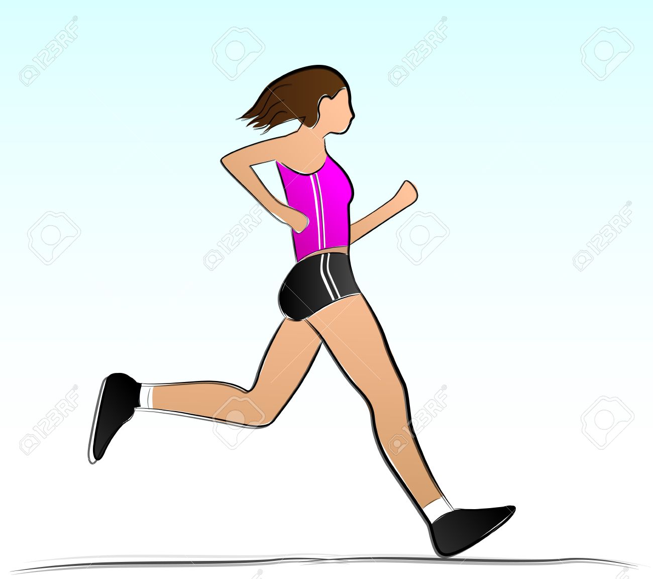 1300x1152 Illustration Of Woman Running Drawing On Sky Background Royalty